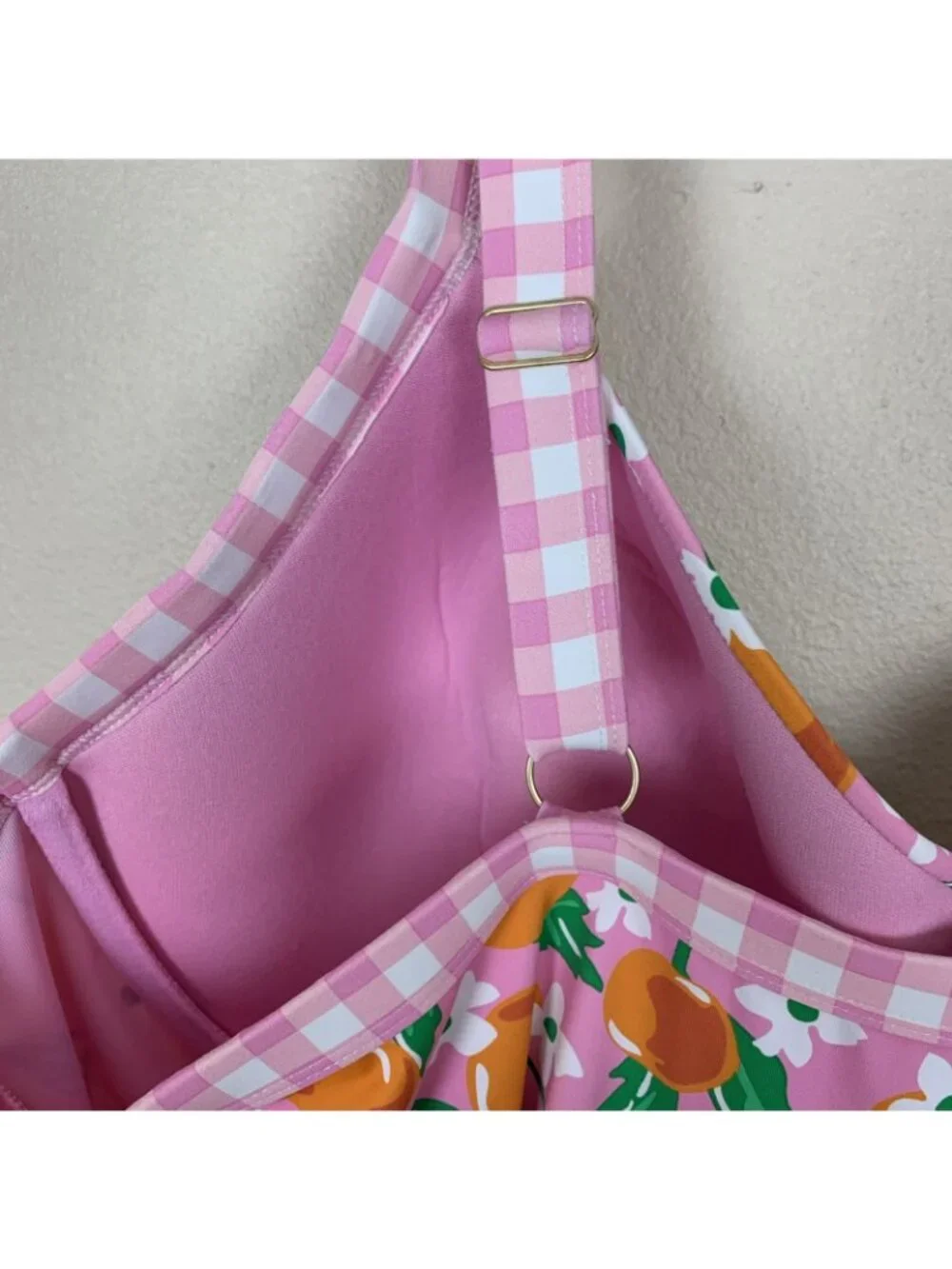Lands End Draper James Womens 26W Swimsuit One Piece Pink‎ Orange Floral Gingham